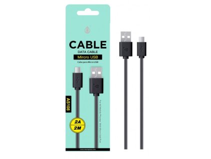Datový a nabíjecí kabel PLUS, Micro USB 2A/2M, (AS108), černý