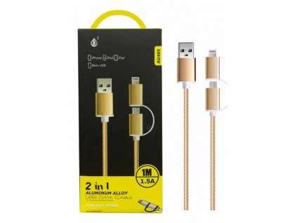 Datový kabel PLUS 2 v 1 (Micro USB+ Lightning), 1M 2A(AU405), gold