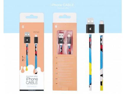 Datový a nabíjecí USB kabel PLUS, pro iPhone lightning, 2A,1M, (P5742),vzor růžový