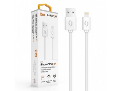 Datový a nabíjecí kabel ALIGATOR 2A pro iPhone, 2m, bílá