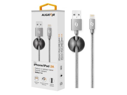 Datový kabel ALIGATOR PREMIUM 2A, Lightning šedý