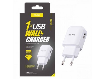 Nabíječka Quick Charge 2.0 PLUS s USB výstupem, 2.1A (K3499), bílá