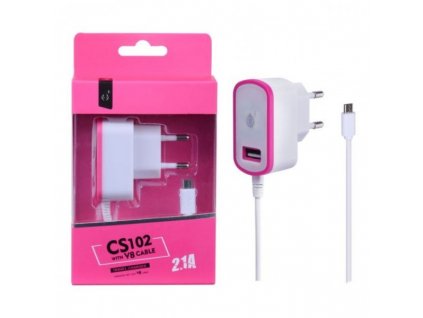 Nabíječka PLUS CS102, kabel MicroUSB + USB výstup 5V/2,1A - růžová