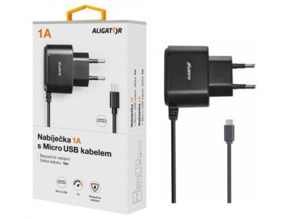 Nabíječka ALIGATOR microUSB 1A, Turbo charge, černá