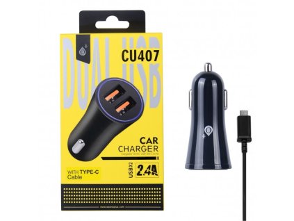 Nabíječka do auta PLUS CU407, 2xUSB výstup, Type-C kabel, 2.4A - černá