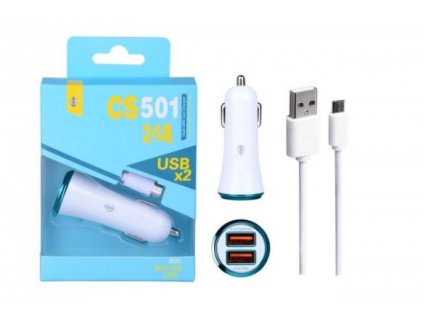 Nabíječka do auta PLUS s microUSB kabelem, 2x USB výstup, (CS501), modrá