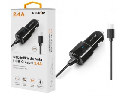 Nabíječka do auta ALIGATOR USB-C, 2.4A, Turbo charge, černá