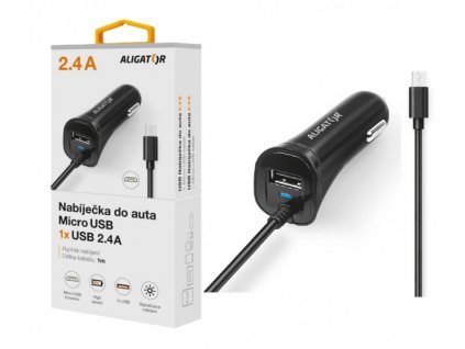 Nabíječka do auta ALIGATOR microUSB s USB výstupem, 2.4A, Turbo charge, černá