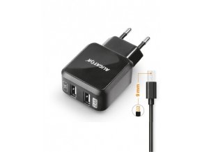 Nabíječka ALIGATOR, 9mm microUSB pro outdoorové telefony, 2xUSB výstup, 2.4A, Turbo charge, černá