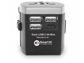 Nabíječka ALIGATOR cestovní USB-C s 3xUSB výst.3.4A, smart IC, černá