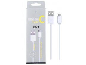 Datový a nabíjecí kabel PLUS, USB-C, délka 1m, 2A, USB 2.0, (8041), bílý