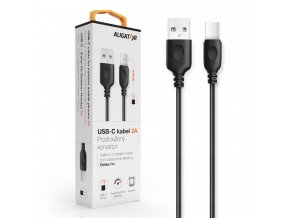 Datový kabel , USB-C, 2A, 1m, prodloužený konektor 9mm, černý