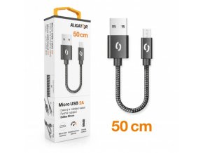 Datový kabel ALIGATOR PREMIUM 2A, Micro USB 50cm černý