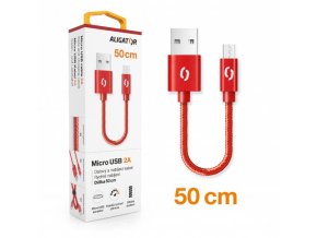 Datový kabel ALIGATOR PREMIUM 2A, Micro USB 50cm červený