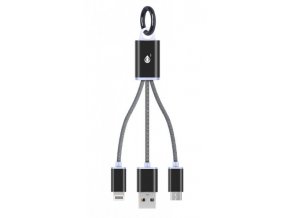 Nabíjecí kabel PLUS 2v1 Micro USB + iPhone Lightning, přívěšek na klíče, (8047), černý