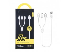 Nabíjecí kabel PLUS 3v1 Micro USB + iPhone Lightning + USB-C, délka 1m, 2A, rychlé nabíjení (AU403)