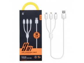 Nabíjecí kabel PLUS 3v1, 2x Micro USB + 1x iPhone Lightning, délka 1m, 2A, rychlé nabíjení (AU401)