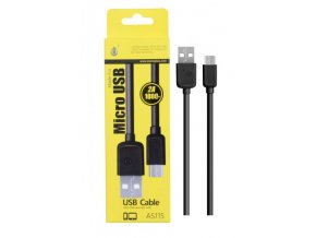 Datový a nabíjecí kabel PLUS, Micro USB, (AS115), černý