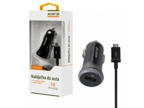 Nabíječka do auta ALIGATOR s microUSB kabelem a USB výstupem, 1A, černá