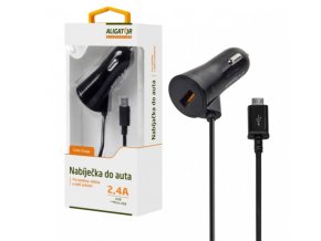 Nabíječka do auta ALIGATOR MicroUSB s USB výstupem 2,4A, Turbo charge, černá