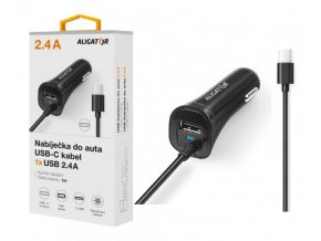 Nabíječka do auta ALIGATOR USB-C s USB výstupem, 2.4A, Turbo charge, černá