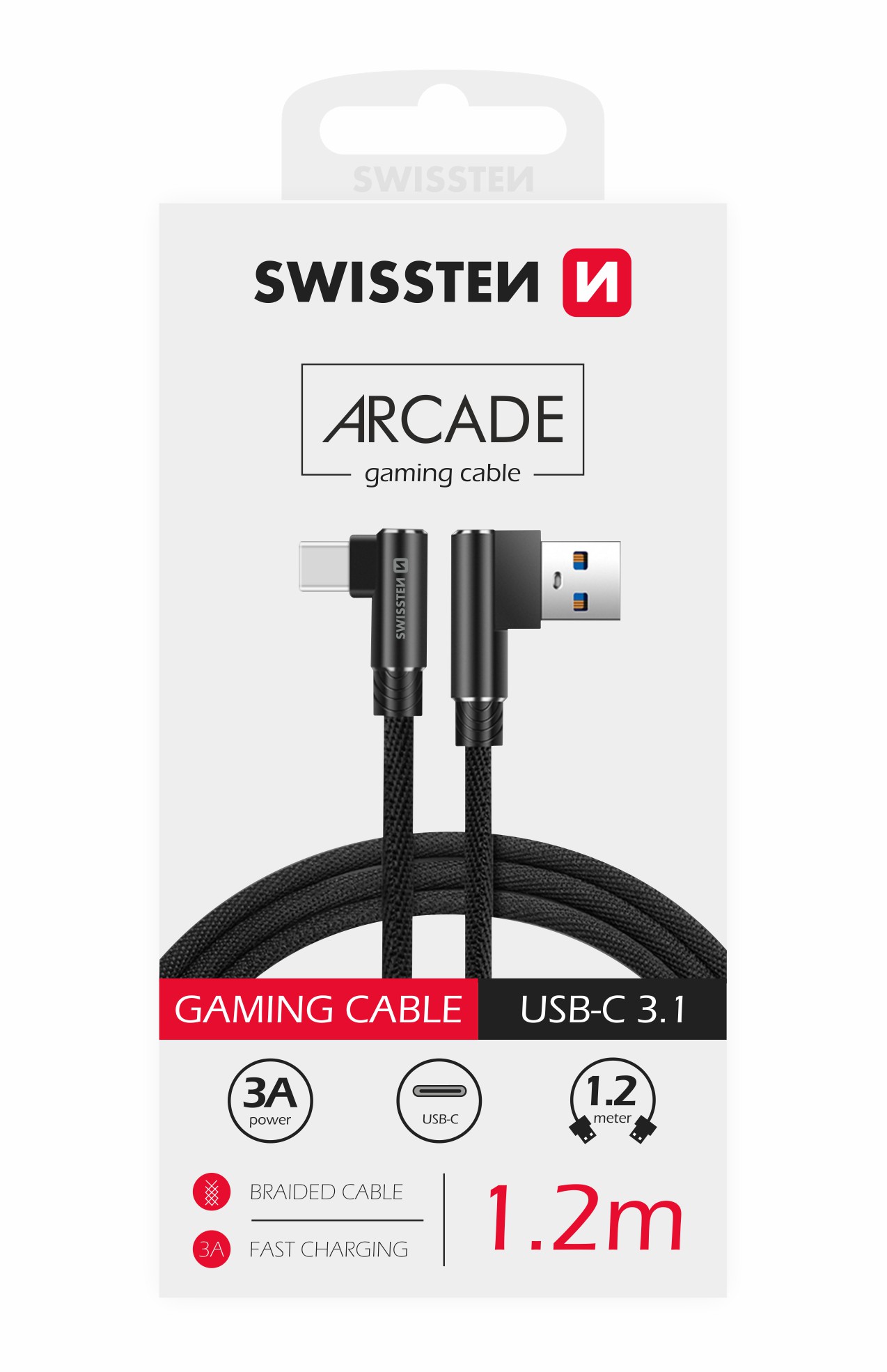 TEXTILNÍ DATOVÝ KABEL SWISSTEN ARCADE USB / USB-C 1,2 M ČERNÝ