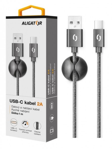 Datový kabel ALIGATOR PREMIUM 2A, USB-C černý