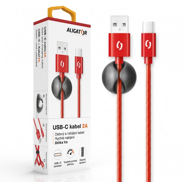 Datový kabel ALIGATOR PREMIUM 2A, USB-C červený