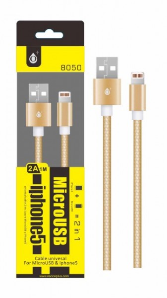 Datový a nabíjecí kabel PLUS 8050, MicroUSB + iPhone Lightning, zlatý