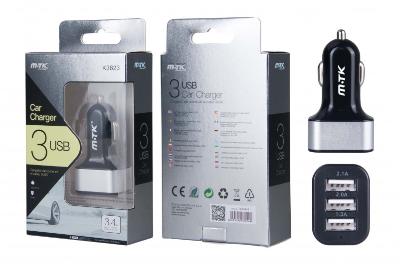 Nabíječka do auta PLUS K3623, 3xUSB výstup 3,4A - černá