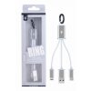 Nabíjecí kabel PLUS 2v1 Micro USB + iPhone Lightning, přívěšek na klíče, (8047), bílý
