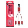 Nabíjecí kabel PLUS 2v1 Micro USB + iPhone Lightning, přívěšek na klíče, (8047), červený