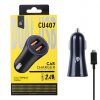 Nabíječka do auta PLUS CU407, 2xUSB výstup, Type-C kabel, 2.4A - černá