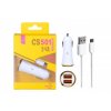 Nabíječka do auta PLUS s microUSB kabelem, 2x USB výstup, (CS501), zlatá