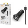 Nabíječka do auta ALIGATOR s microUSB kabelem a 2xUSB výstupem 2,4A, Turbo charge, černá