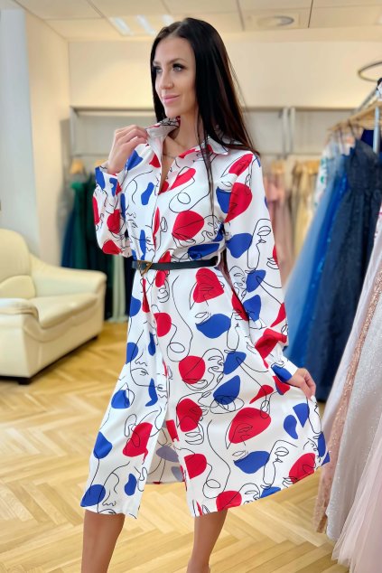 Košilové šaty Faces Red s páskem