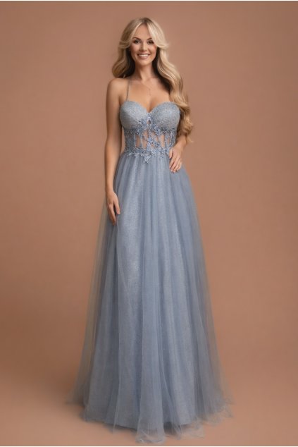 Modré třpytivé společenské šaty na plesy i svatby pro svatební hosty družičky