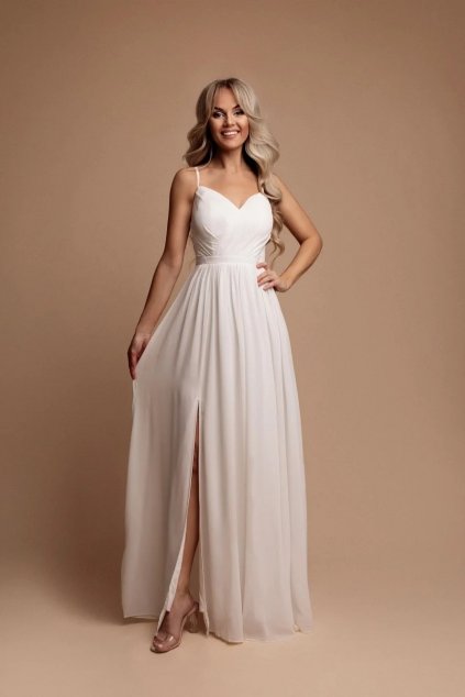 Bílé svatební šaty s rozparkem - popůlnoční šaty, šaty na svatbu