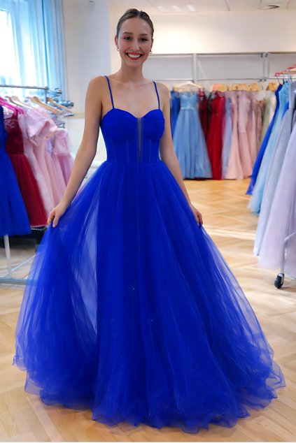 Modré třpytivé nadýchané šaty na maturitní ples Camille