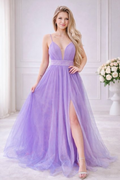 Fialové třpytivé společenské šaty na maturitní ples, imatrikulace, taneční