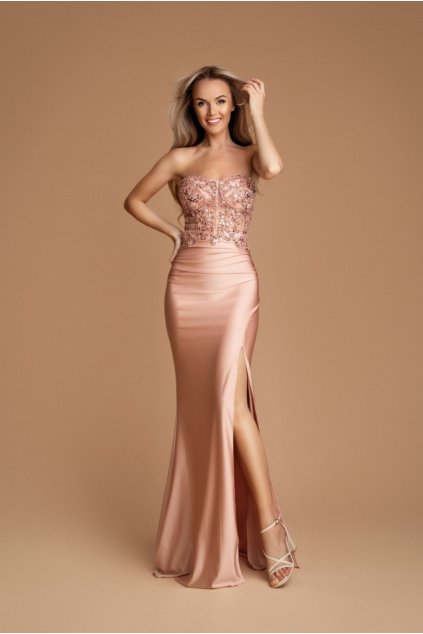 Růžové společenské šaty Vanessa na plesy i svatby pro svatební hosty družičky