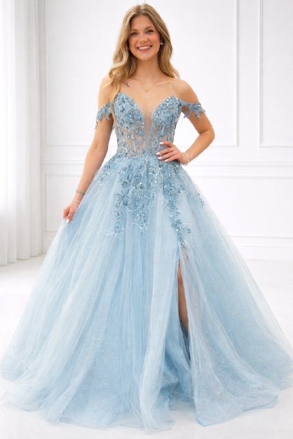 Modré třpytivé plesové šaty Sarah s nadýchanou sukní