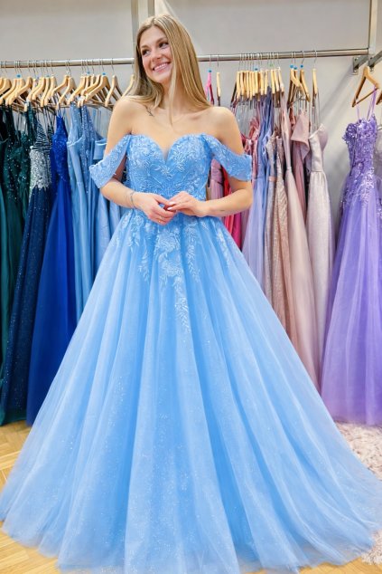 Světle modré třpytivé plesové šaty Juliette na maturitní ples i prodlouženou