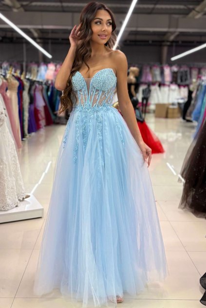 Světle modré třpytivé plesové šaty Stella na maturitní ples i prodlouženou