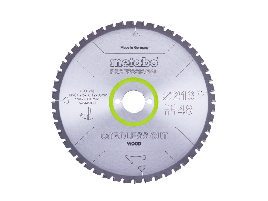 Pilový kotouč „cordless cut wood – professional“, 216x1,8/1,2x30 Z48 WZ 5°neg