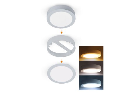Solight LED mini panel koupelnový 2v1, 3CCT, podhledový/přisazený, 12W, 1020lm, IP54, stříbrná, kulatý
