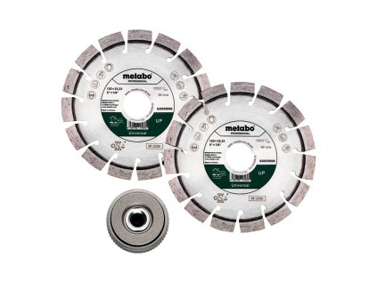Sada: 2x diamantový řezný kotouč 125x22,23mm, „UP“ + 1x rychloupínací matice M 14