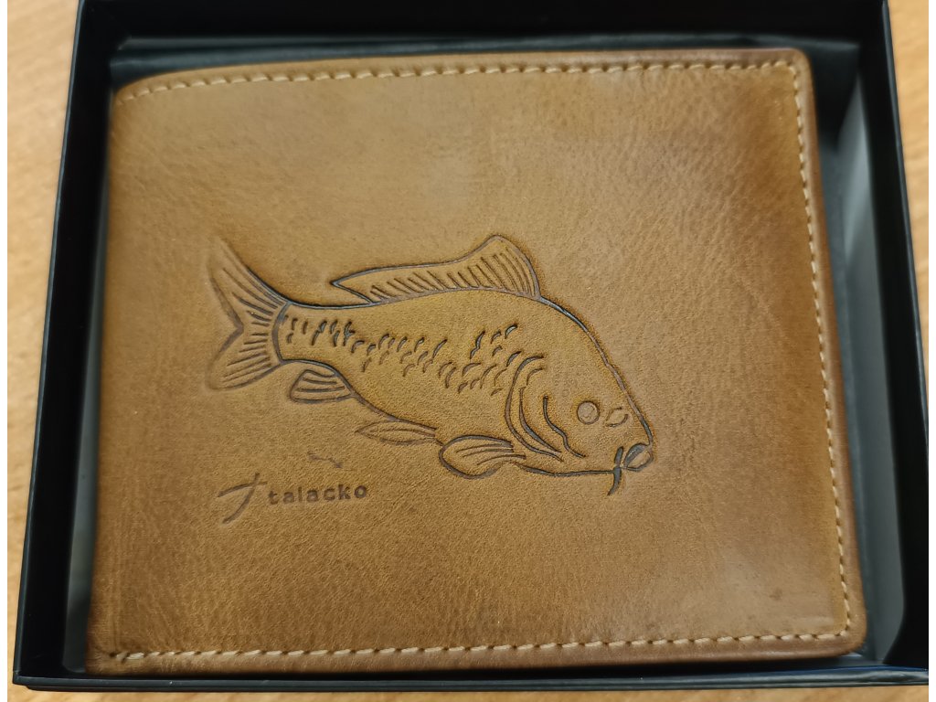Pánská peněženka z kůže s rybářským motivem Světle hnědá