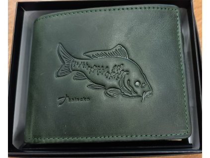 Pánská peněženka z kůže s rybářským motivem Tmavě zelená