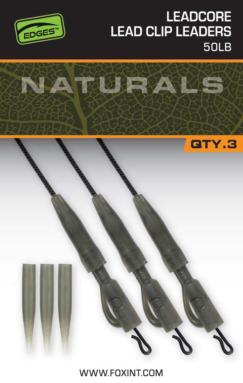Fox Naturals Leadcore PG Lead Clip Leaders 50lb 3ks